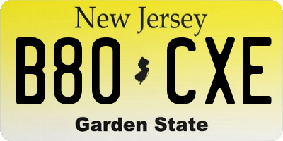 NJ license plate B80CXE
