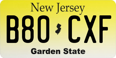 NJ license plate B80CXF