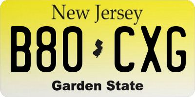 NJ license plate B80CXG