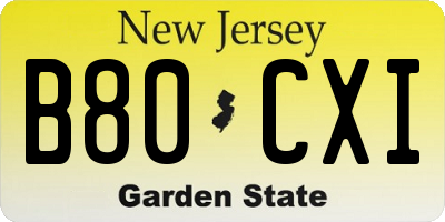 NJ license plate B80CXI