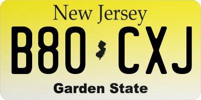 NJ license plate B80CXJ