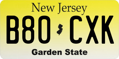 NJ license plate B80CXK