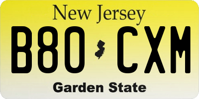 NJ license plate B80CXM