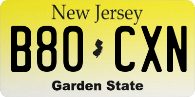 NJ license plate B80CXN