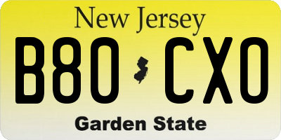 NJ license plate B80CXO