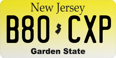NJ license plate B80CXP