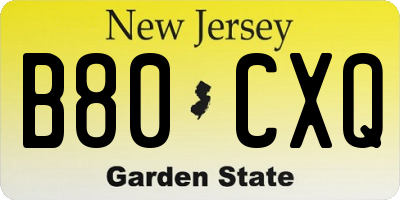 NJ license plate B80CXQ