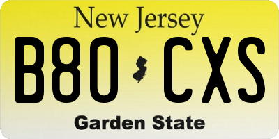NJ license plate B80CXS