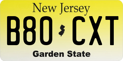 NJ license plate B80CXT