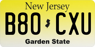NJ license plate B80CXU