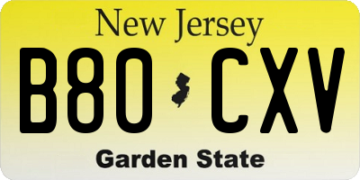 NJ license plate B80CXV