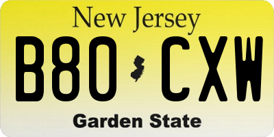 NJ license plate B80CXW