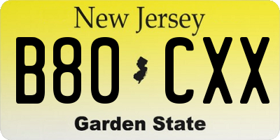 NJ license plate B80CXX