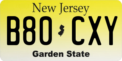 NJ license plate B80CXY