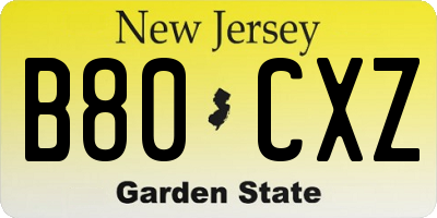 NJ license plate B80CXZ