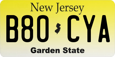 NJ license plate B80CYA