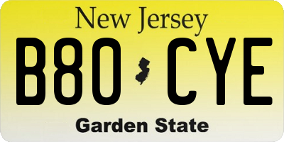 NJ license plate B80CYE