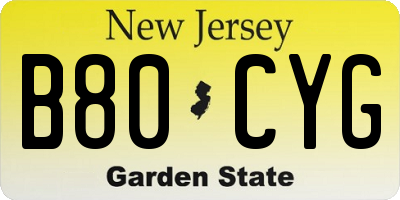 NJ license plate B80CYG