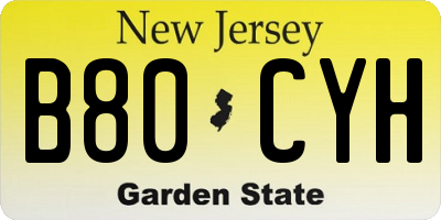 NJ license plate B80CYH