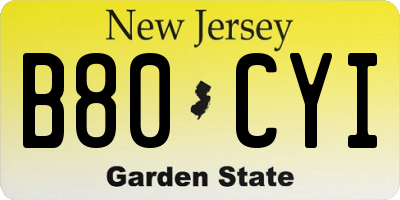 NJ license plate B80CYI