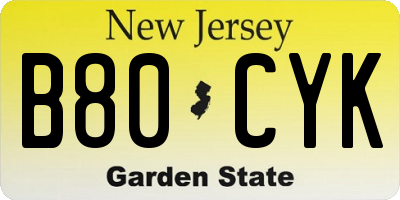 NJ license plate B80CYK