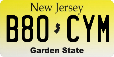 NJ license plate B80CYM