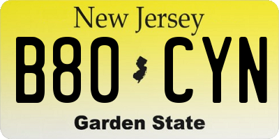 NJ license plate B80CYN