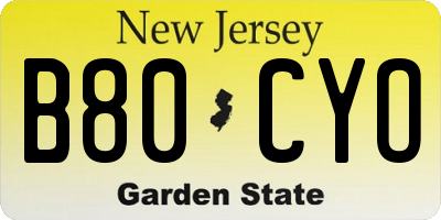 NJ license plate B80CYO