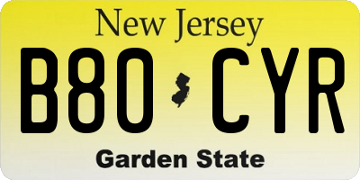 NJ license plate B80CYR