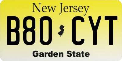 NJ license plate B80CYT