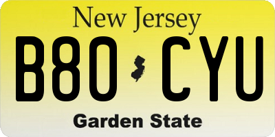 NJ license plate B80CYU