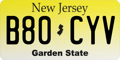 NJ license plate B80CYV