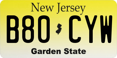 NJ license plate B80CYW