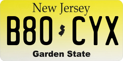 NJ license plate B80CYX