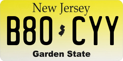 NJ license plate B80CYY