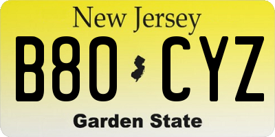 NJ license plate B80CYZ