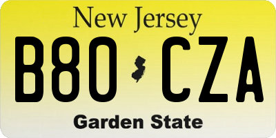 NJ license plate B80CZA