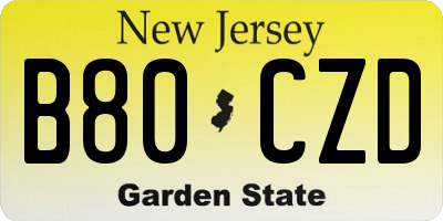 NJ license plate B80CZD