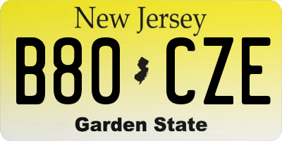 NJ license plate B80CZE