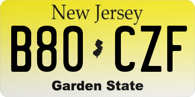 NJ license plate B80CZF