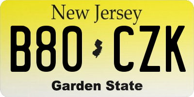 NJ license plate B80CZK