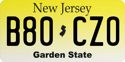 NJ license plate B80CZO