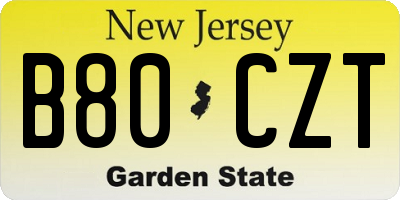 NJ license plate B80CZT
