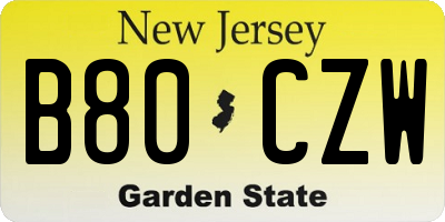 NJ license plate B80CZW