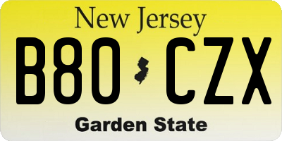 NJ license plate B80CZX