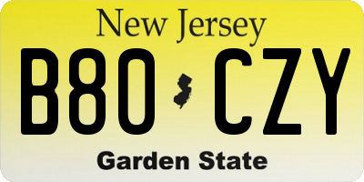 NJ license plate B80CZY
