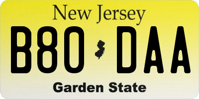 NJ license plate B80DAA