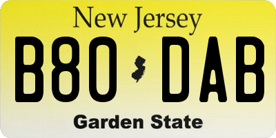 NJ license plate B80DAB
