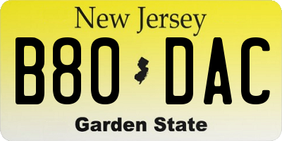 NJ license plate B80DAC