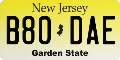 NJ license plate B80DAE